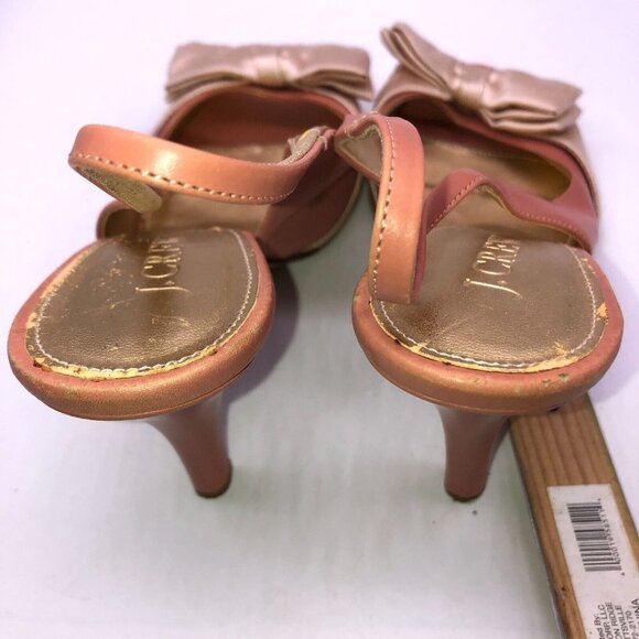 J Crew Womens Size 7 Pink Leather Bow Slip On Peep Toe Slingback Heels Shoes - Picture 10 of 11